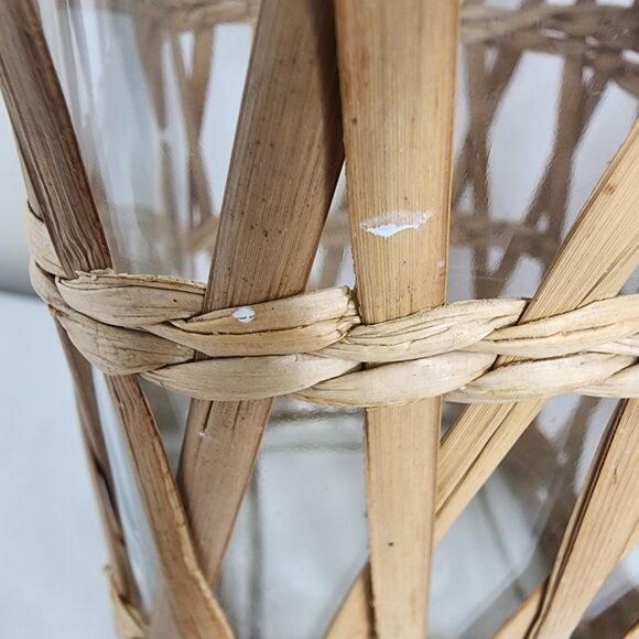 Lidded Seagrass Glass Wicker Boho Retro Square Storage Jar Vintage Set of 4 - Picture 9 of 14